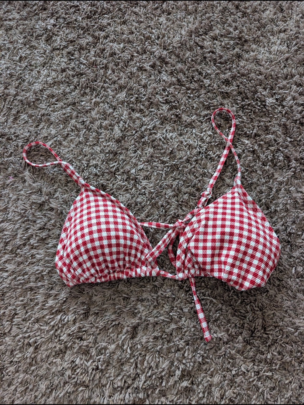 Red and White Gingham Tie-Front Bikini Top Size Large